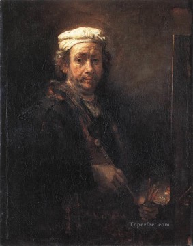  Rembrandt Pintura - Retrato del artista en su caballete 1660 Rembrandt